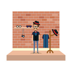 Wall Mural - man hipster style with coat rack