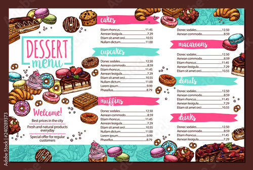 Vector design of dessert menu with hand drawn cake Vector design of dessert menu with hand drawn cake