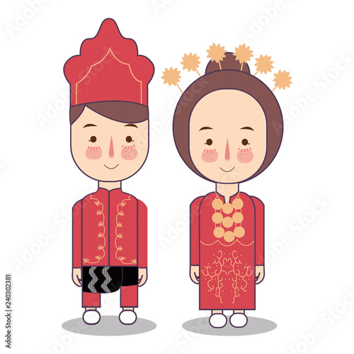 Foto Southeast Maluku province wedding Couple, cute Indonesian traditional clothes co