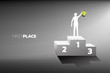 © Panithan - Silhouette of businessman with champion trophy on first place podium. Business Concept of winner and success