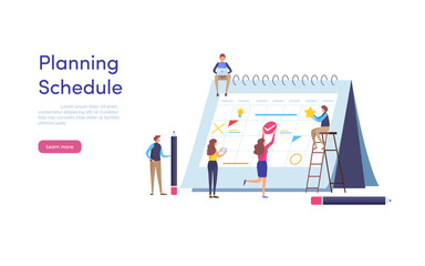 Planning Schedule. Big calendar. Timeline agenda. Cartoon miniature  illustration vector graphic on white background.
