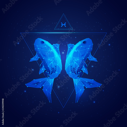 Fotografía vector of pisces horoscope sign in twelve zodiac with galaxy stars background, v