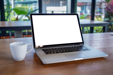 Poster - mock up Using laptop with blank screen computer modern