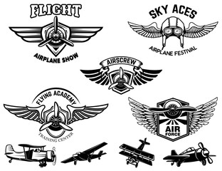 Poster - Set of vintage airplane show emblems. Design elements for logo, label, sign, menu.