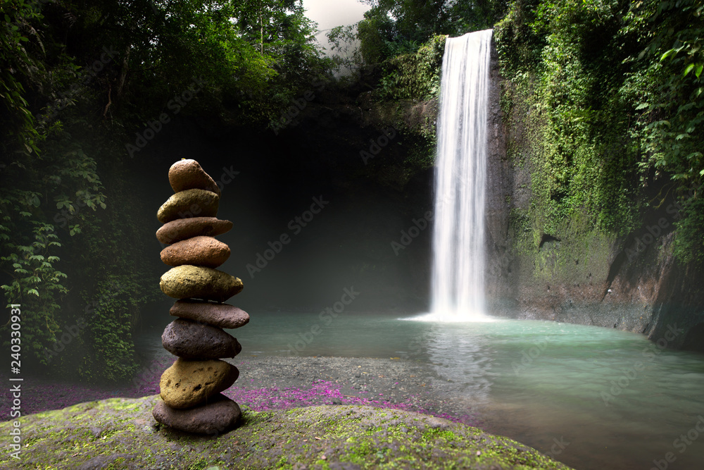 Peace Rocks Stacked Stacked stones in beautiful relaxing scenic tropical waterfall, peace ...