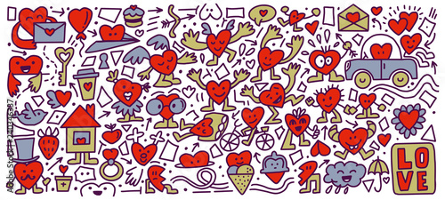 Colored doodle Hearts Poster Mural XXL