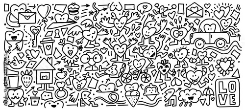 Hand-drawn doodle Hearts Poster Mural XXL