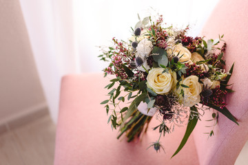 Wall Mural - Happy bridal bouquet with pink and white tones for wedding day