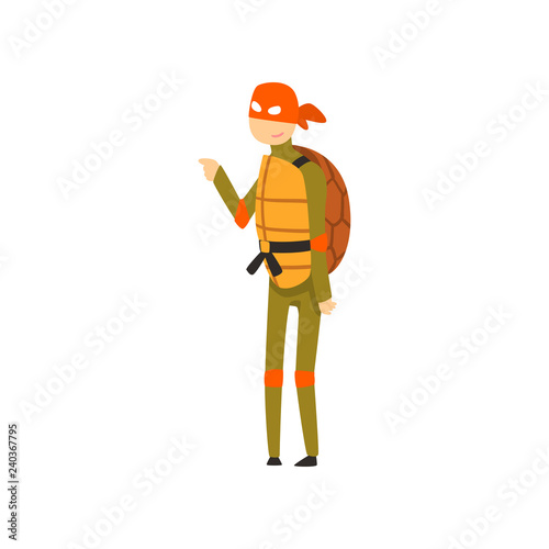 Fotografie, Obraz Man dressed as a ninja turtle, funny person at carnival party or masquerade vect