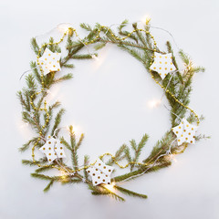 Wall Mural - Winter wreath, fir tree branch. Frame. Copy space. Branches of trees.