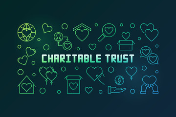 Poster - Charitable trust vector colored horizontal illustration in outline style on dark background