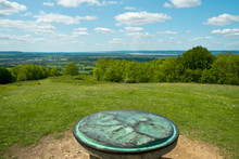 Panoramic Views Over The Severn Vale From The Cotswold Way Long Distance Footpath Near The Toposcope At Standish Wood, Stroud, Gloucestershire, Cotswolds, UK
