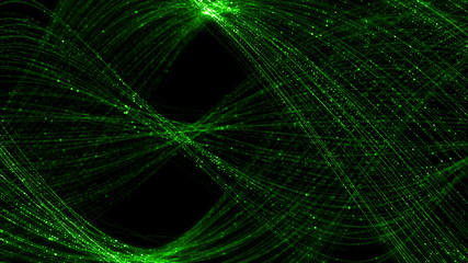 Fototapete - 3d render abstract background with complex twisted particles. Structures and detailed lines of particles with glow elements. Perfect for business or technology background...