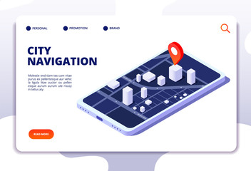 Poster - navigation map isometric concept. gps location system. phone tracker with global positioning. vector