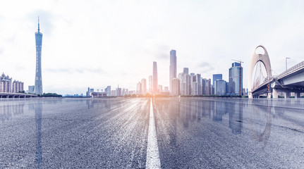 Canvas Print - Empty road and modern city in Guangzhou