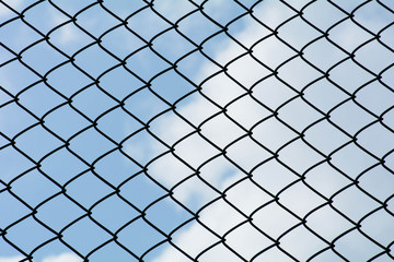 Wall Mural - the cage metal net on blue sky background - pattern style