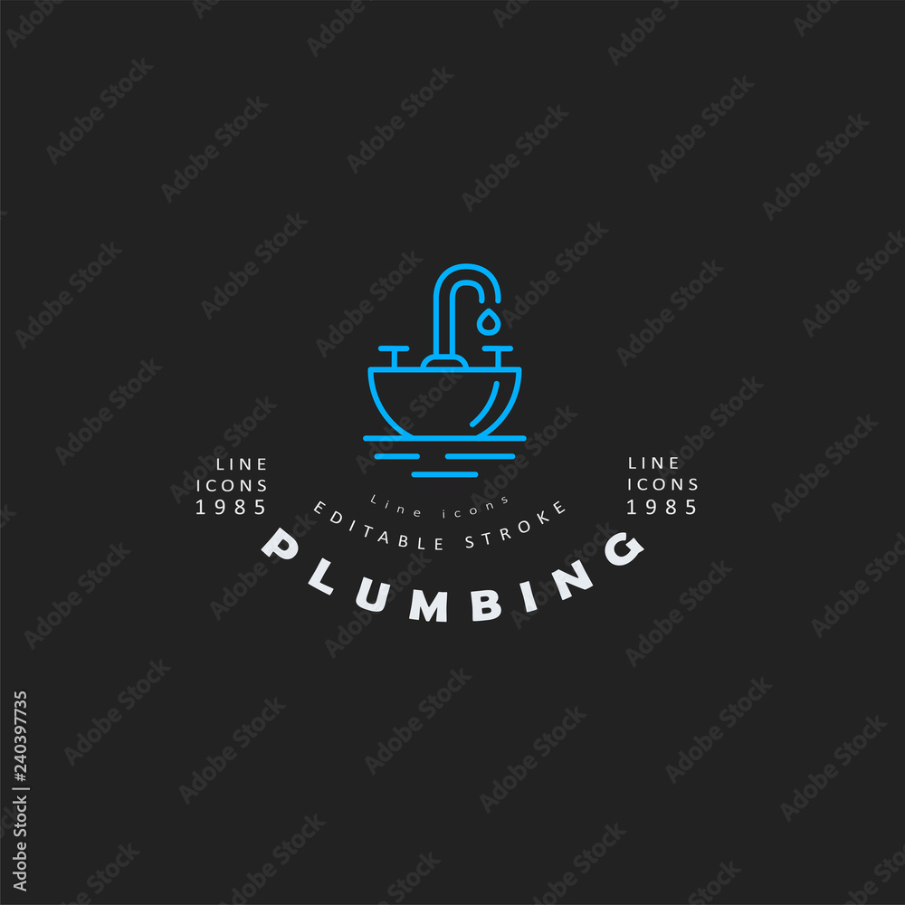 Vector icon and logo of plumbing. Editable outline stroke size. Line ...
