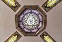 Jewish Star Of David Light Pattern On The Ceiling Of A Synagogue