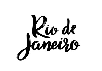 Rio de Janeiro- hand drawn lettering name of Brazil city. Handwritten inscription. Vector illustration.