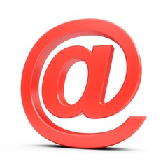 3D Rendering Red at email symbol isolated on white background