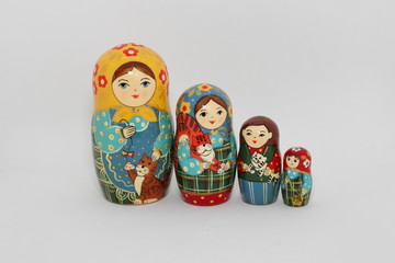 Wall Mural - Difference size cute mini matryoshka, Russian nesting dolls, stacking dolls Isolated on white background. 