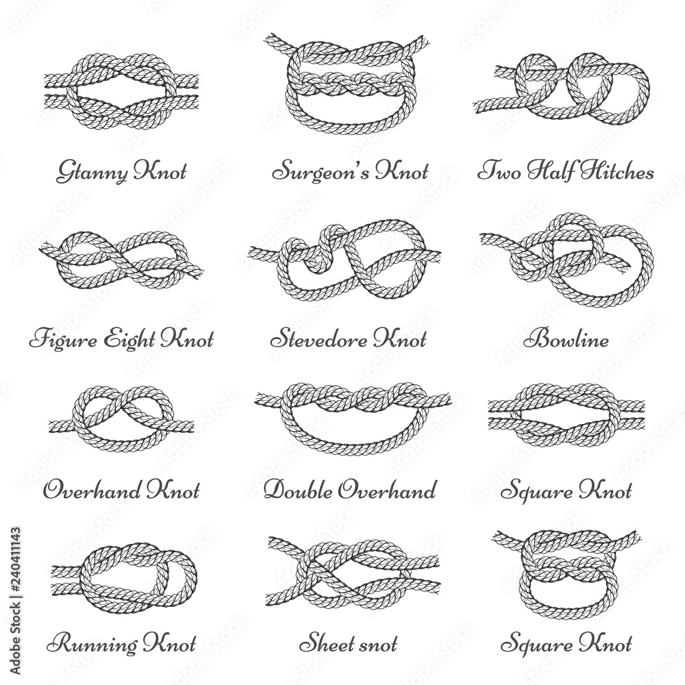 Nautical decorative rope knots, set with names Stock Vector | Adobe Stock, image size:1000x1000
