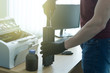 Laser cartridge toner refill or repair concept. Office equipment maintenance concept.