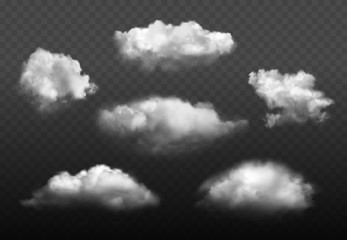 Wall Mural - clouds realistic. blue cloudy sky weather elements vector picture set. cloudy air environment, cloud