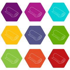Poster - yoga mat icons 9 set coloful isolated on white for web