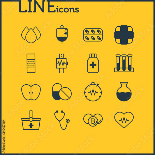 Fotografía Vector illustration of 16 medicine icons line style