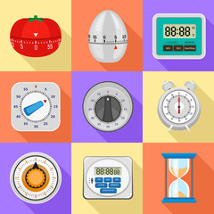 Poster - Kitchen timer icon set. Flat set of kitchen timer vector icons for web design