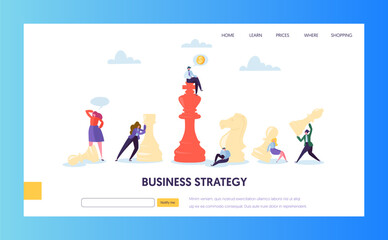 Poster - Business Strategy Plan Teamwork Landing Page. Businessman Character Play Chess. Effective Corporate Analysis Game for Finance Success. Marketing Target Concept for Website. Flat Vector Illustration