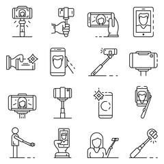 Poster - Selfie icon set. Outline set of selfie vector icons for web design isolated on white background