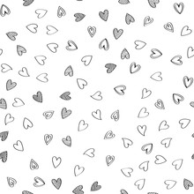 Doodle Lovely Valentines Day Background Seamless Pattern With Cute Hearts. Vector Illustration.
