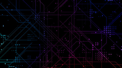 Poster - Abstract technology background with glow dots and grid lines. For hi-tech product, crypto currency, artificial intelligence, big data concept