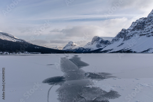 Bow Lake Banff Canada During The Winter Season First Snow At A