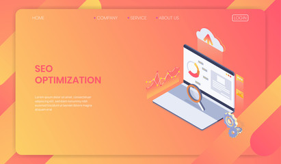 Wall Mural - Seo optimization web page template concept, Isometric web analytic. vector illustration