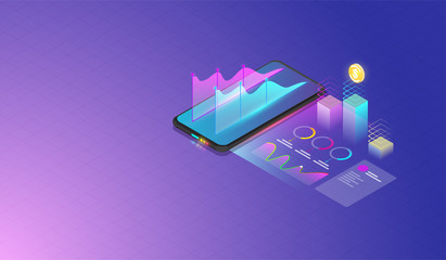 Fototapete - Mobile Data analysis, research, planning, statistics, financial, infographic, management vector concept. Vector