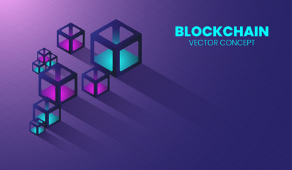 Poster - blockchain new technology in 3d box and isometric concept, digital crytocurrency, electronic cyber s