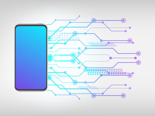 Poster - vector of empty screen of smartphone mock up on white circuit background
