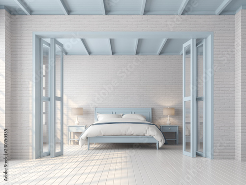 Vintage Bedroom 3d Render There Are White Brick Pattern Wall
