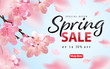 Enjoy spring sale with blooming beautiful cherry blossoms or sakura flowers background template. Vector set of exotic tropical garden for web design, voucher, brochures and banners design.