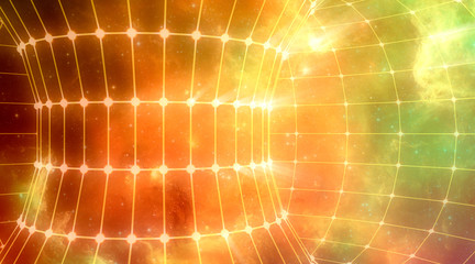 polygonal tube covered by grid. 3d rendering. elements of this image furnished by nasa. deep space f