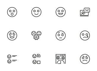 Poster - Emotions line icon set. Set of line icons on white background. Internet concept. Smile, angry, chat bot. Vector illustration can be used for web, forum, internet