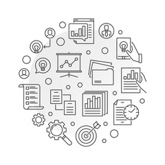 Poster - Project Management Planning vector round concept illustration in thin line style