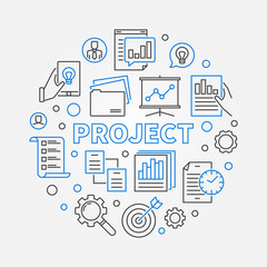 Poster - Project vector round business concept simple illustration in thin line style