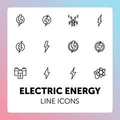 Poster - Electric energy line icon. Set of line icons on white background. Power, electricity, lightning. Energy resource concept. Vector illustration can be used for topics like power, electricity, signboards