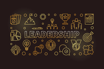 Poster - Leadership horizontal concept golden illustration in outline style on dark background
