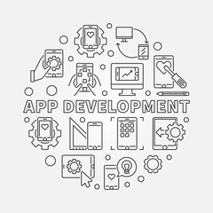 Poster - App Development vector round concept minimal illustration in thin line style