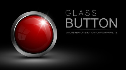 Poster - Red glass button. Vector button for web design. The finished element for the design of the interface software, apps and games.